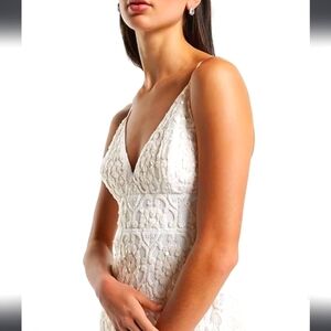 Express Bridal Ivory Sequin Over Lace Embellished Statement Evening Dress